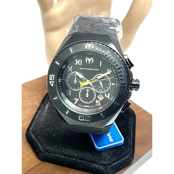 Technomarine Men's Watch TM-215069 Manta Chronograph Quartz Black Yellow Rubber - Picture 1 of 15